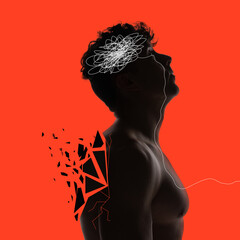 Man suffering from depression, sadness, worrying feelings and obsessive thoughts. Mental breakdown....