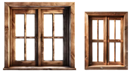 Foto op Plexiglas Two large wooden window frames with transparent windows on a transparent background, Generative AI © Farantsa
