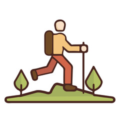 Tourists with backpacks climbing, Hiking outdoor activity icon, Camping concept. Vector cartoon flat style. 