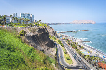 Sunny day in la Costa Verde (Green Coast) in Lima, Peru - 610287034