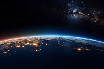 Planet Earth from the space at night time. Beautiful illustration picture. Generative AI