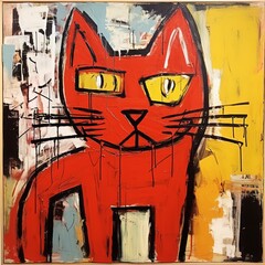 Red cat abstract art. Beautiful illustration picture. Generative AI