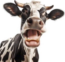 Portrait of a laughing cow, no background/transparent background