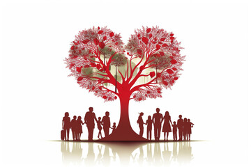 tree with silhouettes of people. family concept isolated on white background. Generated by AI.