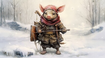 Tiny, cute and adorable piglet. Beautiful illustration picture. Generative AI