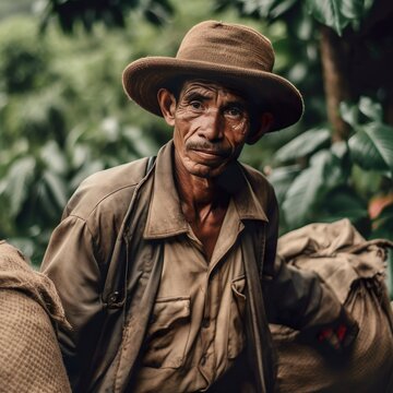 Hombre recolector de cafe