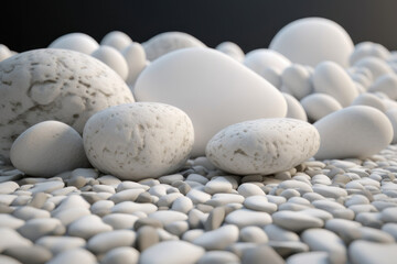 Background, white stones on a black background. AI generative.