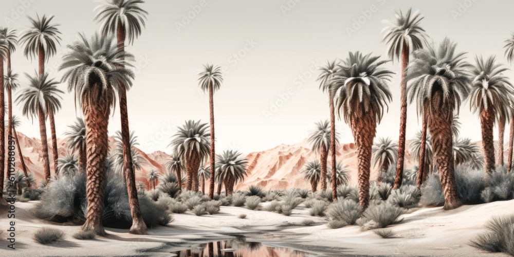 Aufkleber the sun reflects off the sand to create an illusion of palm trees in the desert - generative ai