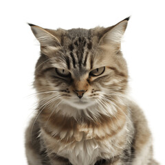 Portrait of an angry cat staring, no background/transparent background