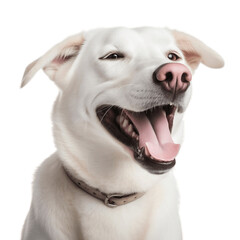portrait of a smiling white dog, no background/transparent background