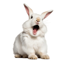 Happy rabbit yawning, no background/transparent background