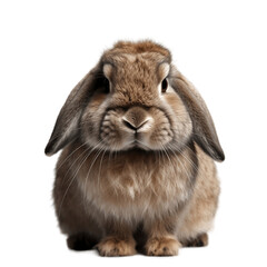 Portrait of a sitting rabbit, white background/no background