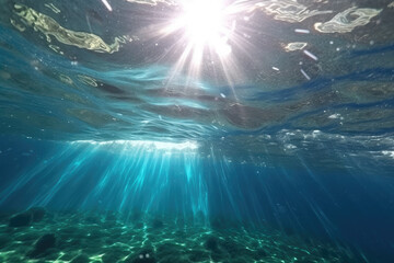 A beam of sunlight shining underwater.