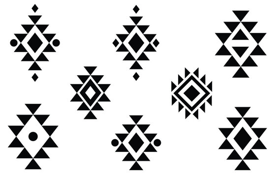 Oriental ethnic pattern. Set of ethnic ornaments. Tribal design, geometric symbols for tattoo, logo, cards, fabric decorative works. traditional print vector illustration. on white background.