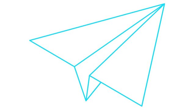Animated linear blue icon of paper airplane. Symbol is drawn gradually. Concept of airplane travel, business, freedom. Looped video. Vector illustration isolated on a white background.