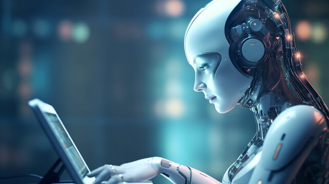 Woman Robot Chat GPT Artificial Intelligence chat bot by Open AI. Futuristic high technology in future, AI generative