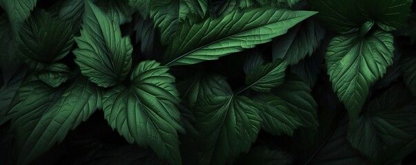 Naklejka na ściany i meble Nature leaves green texture with dark shadows Generative AI