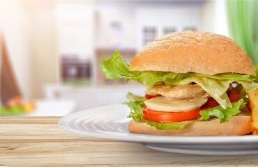 Fresh and healthy tasty sandwich on desk