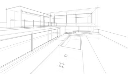 Architectural drawing of a house 3d rendering