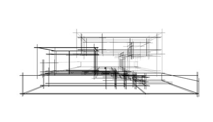 Architectural drawing of a house 3d rendering