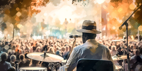 A Musician plays a jazzy tune outdoors to the delight of an audience - generative ai