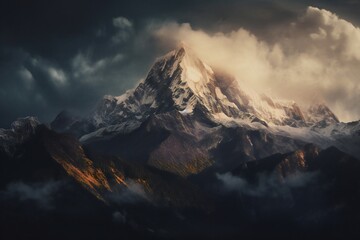Sunset scene of majestic mountain peaks Generative AI