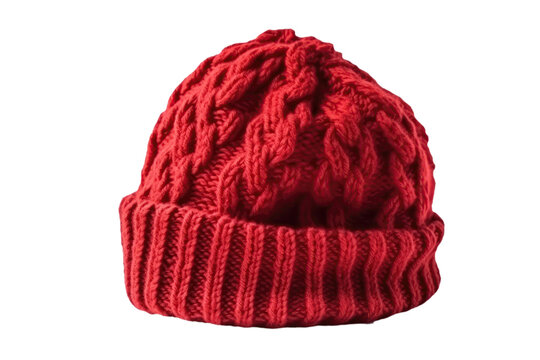 Knitted Red Hat On Isolated Transparent Background, Png. Generative AI