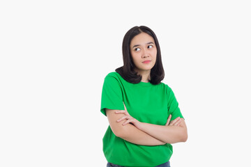 smiling on isolated white background look to camera with arms crossed