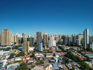 Fototapeta na wymiar Campinas, Sao Paulo, Brazil. June 03, 2023: Aerial image of Avenida José de Souza Campos (known as Norte Sul) and also Avenida Dr. Moraes Salles in the central region of Campinas.
