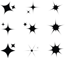 Star sparkle and twinkle. Star burst, flash stars. Isolated vector starburst icons, black silhouettes
