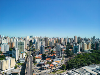 Campinas, Sao Paulo, Brazil. June 03, 2023: Aerial image of Avenida José de Souza Campos (known as Norte Sul) and also Avenida Dr. Moraes Salles in the central region of Campinas.