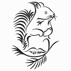 Vector illustration of squirrel. Squirrel forest animal. Logo. Calligraphic drawing. hand drawn illustration isolated on white. Wild rodent ink illustration. Tattoo design.