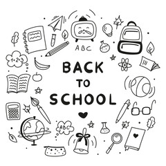 Background for school, school theme, school doodles, inscription in a notebook, training, lessons, time for training, Set of school tools, set of education icons, back to school	