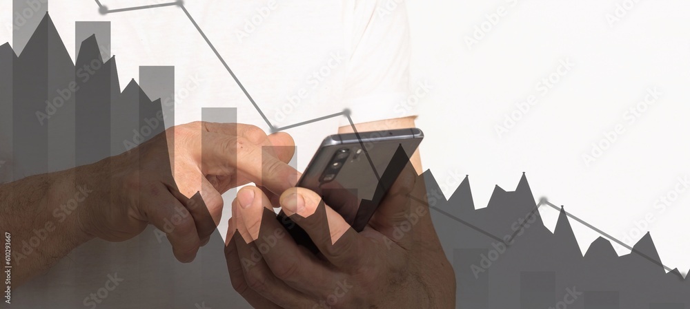 Aufkleber people using tablets and using tablet with a business graph showing up in a virtual screen. new star