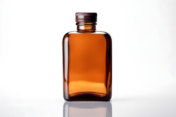 Studio Shot of Dark Brown Glass Bottle on White Background. Generative AI