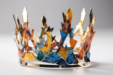 Crown With Modern Twist, Combining Metal Elements With Colorful Acrylic Accents, Standing Out On White Surface. Generative AI