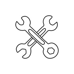Wrench construction tool doodle icon. Hand drawn wrench. Doodle repair icon in vector