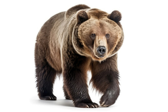 Grizzly Bear On White Background. Generative AI