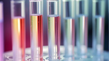 Colorful Contrast: Clear Glass Test Tubes on Vibrant Background. Generative AI