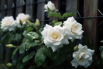 White roses after rain.