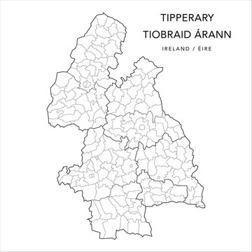 Vector Map of County Tipperary (Contae Thiobraid Árann) with the Administrative Borders of County, Districts, Local Electoral Areas and Electoral Divisions from 2018 to 2023 - Republic of Ireland