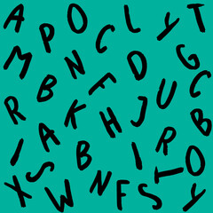 template with the image of keyboard symbols. set of letters. Surface template. green blue background. Square image.