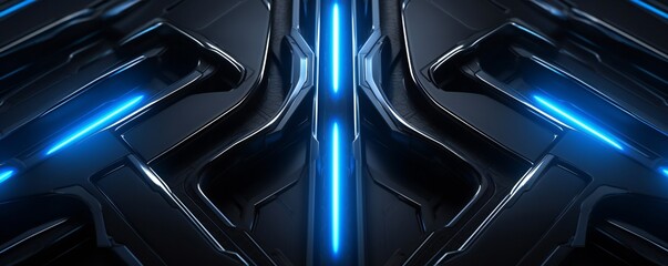 Futuristic dark metal background with glowing blue light Generative AI