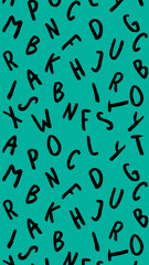 template with the image of keyboard symbols. set of letters. Surface template. green blue background. Vertical image.