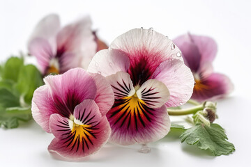 Pink Pansies On White Background. Generative AI