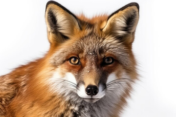 Fototapeta premium Red Fox On White Background, Close-Up. Generative AI