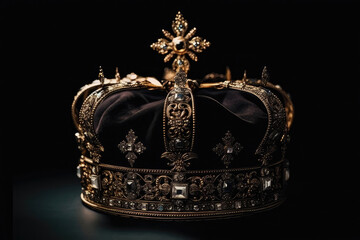 Royal Crown On Black Background. Generative AI