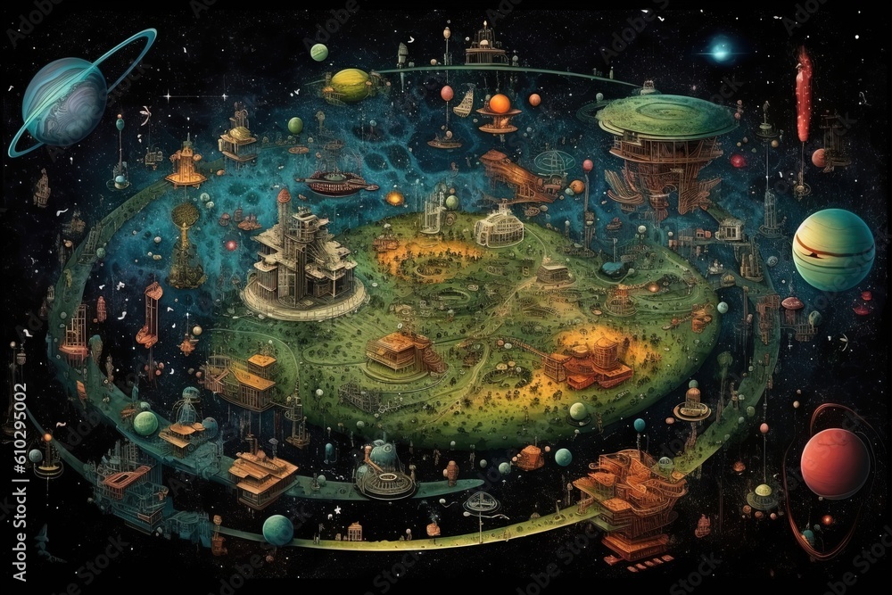 Wall mural outer space map made out of alien stuff illustration generative ai
