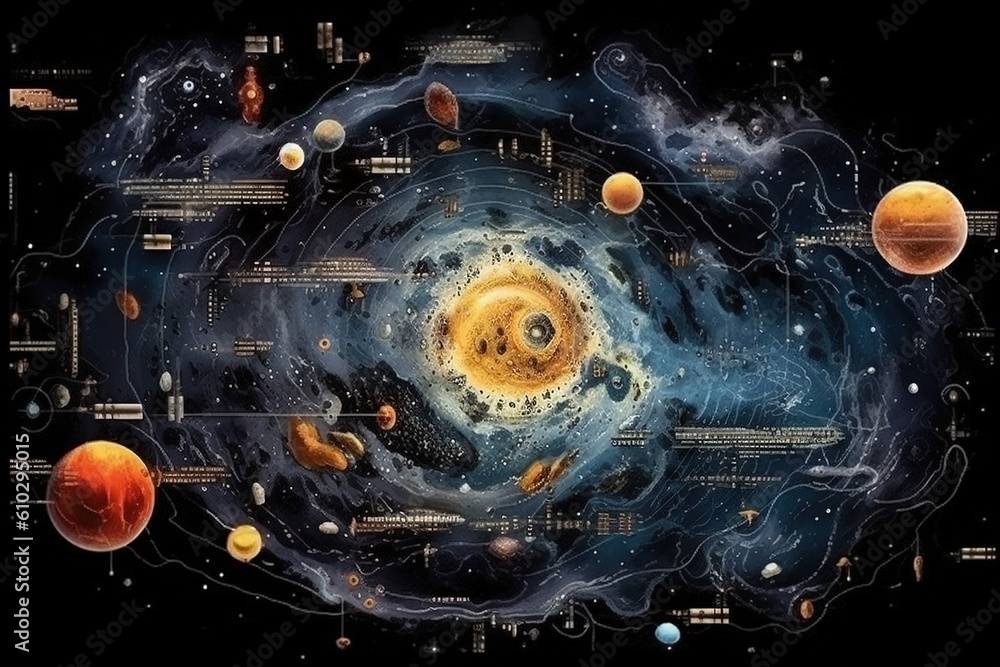 Wall mural outer space map made out of alien stuff illustration generative ai