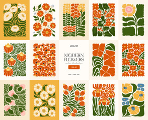 Floral abstract elements. Botanical composition. Modern trendy Matisse minimal style. Floral poster, invite. Vector arrangements for greeting card or invitation design